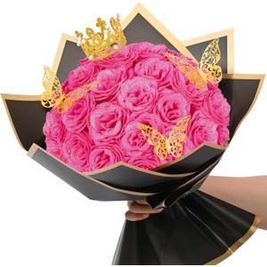 Waipfaru Glitter Roses Bouquet, DIY Fake Flowers Bouquet, Birthday Gifts for Women Mom, 24 Pcs Hot Pink Rose for Wife Girlfriend Valentines, Mothers Day, Anniversary, Graduation