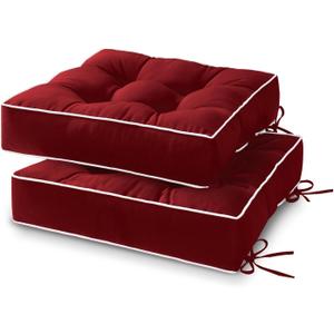 HARBOREST Outdoor Chair Cushions Set of 2, Tufted Patio Chair Cushions with Ties, Square Corner Outdoor Cushions for Patio Furniture, Lawn Chairs, Wicker Chairs, 17" x 17" x 5", Burgundy
