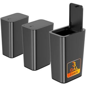 N. NETDOT 3 Pack 3 Gallon Small Trash Can with Lid, Bathroom Garbage Can with Pop-Up Lid, Waste Basket for Bathroom, Kitchen, Bedroom, Powder Room, Craft Room, Office, College (Black)