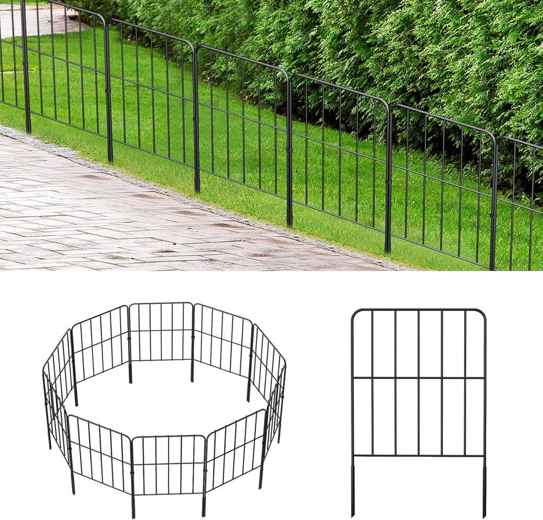 OUSHENG Decorative Garden Fence 10 Pack, Total 10ft (L) x 24in (H) Rustproof Metal Wire Fencing Border Animal Barrier, Flower Edging for Landscape Patio Yard Outdoor Decor, Square