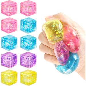 Hooqict 10Pcs Stress Cube Squishy Stress Balls Ice Cube Sensory Squeeze Toys Squishy Fidget Cube Mini Squishies for Kids Teens Adults Stress Relief Classroom Home Office