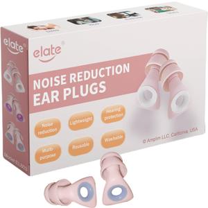 4 x Elate Silicone Ear Plugs for Sleeping, 27dB Noise Reduction Reusable Earplugs, Soft Comfortable Ear Plugs for Snoring, Travel, Study, Concert, Swimming with Case - Pink (1 pair (Pack of 1))