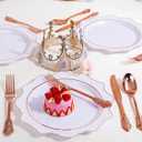 WDF 120Pieces Rose Gold Plastic Silverware - Heavy Duty Rose Gold Plastic Cutlery Set - Disposable Utensils - Flatware Includes 40 Forks, 40 Spoons, 40 Knives for Wedding Party Birthday