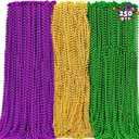 Camlinbo Mardi Gras Beads, 33" Bead Necklace, Green Purple Gold Metallic Mardi Gras Beads Accessories Bulk for Carnival Parade Throws Party Decorations Supplies Favors