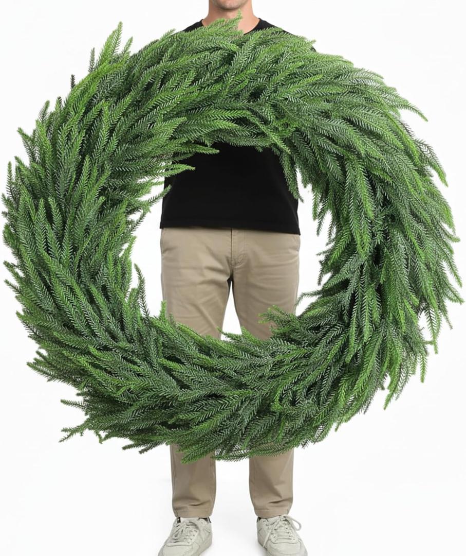 36" Christmas Wreath Artificial Large Wreath Christmas Decoration for Front Door Real Touch Artificial Green Decoration for Xmas Winter Farmhouse Home Decor(Norfolk)