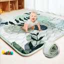 Baby Play Mat, 50x50 Playpen Mat, Thick Soft Foam Playmats for Baby, Foldable and Washable Crawling Mat for Floor(Green Leaf)