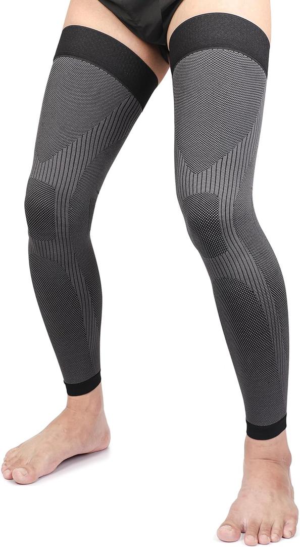 KEKING Full Leg Compression Sleeves, Unisex, Thigh High Compression Stocking 20-30mmHg Graduated Support for Thigh Calf Knee, Running, Basketball, Reduce Varicose Veins and Swelling, 1 Pair, Black XL