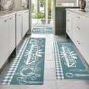 Kitchen Mats for Floor with Grid Design, Farmhouse 3 Piece Washable Absorbent Runner Rugs Non Slip Cushioned Kitchen Mat Comfort Rug Set for Kitchen, Floor, Office (17*30+17*47+17'*59", Turquoise)
