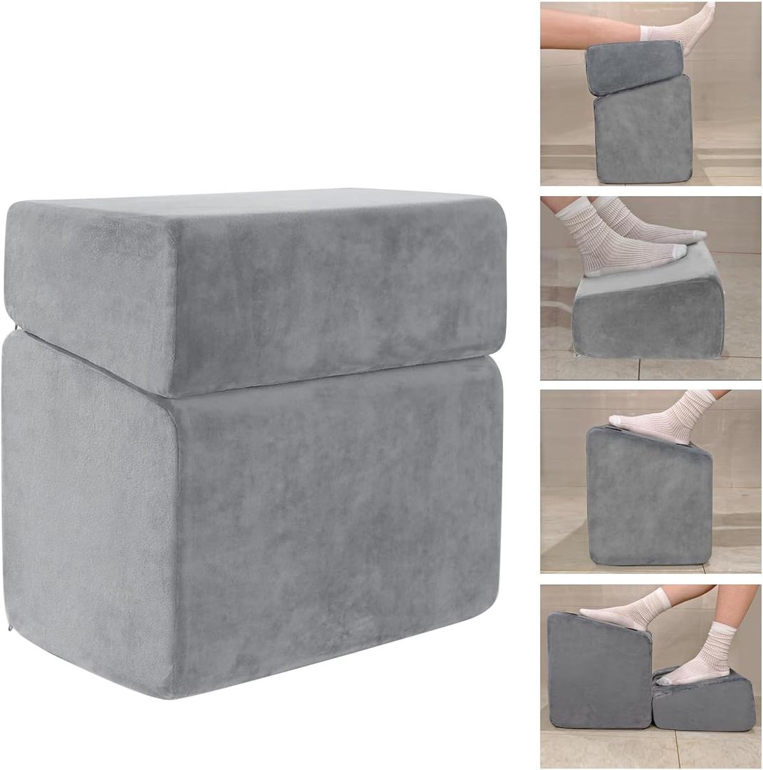Adjustable Foot Rest for Under Desk at Work - 3 Height Ergonomic Footrest, 17x11 Inch Office Foot Stool, Soft Velvet Cushion, Non-Slip Base for Home & Office - 100% Memory Foam Filling (Grey)