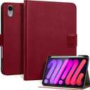 Genuine Leather Case for iPad mini 7th/6th Gen 8.3 Inch 2024/2021 | with Pencil Holder and Adjustable Stand, Magnetic Closure, Auto Wake/Sleep Cover | Wine Red