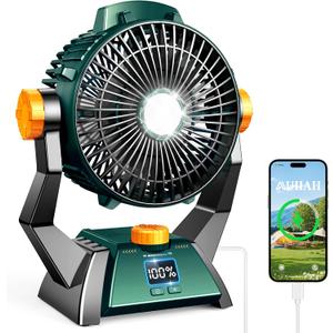 Camping Fan - Rechargeable Portable Battery Powered Camping Fans for Tents with LED Light, Power Display, Timers & 360 Hanging Hook, Ultra Quiet USB Personal Tent Fan for Fishing Travel Home Office