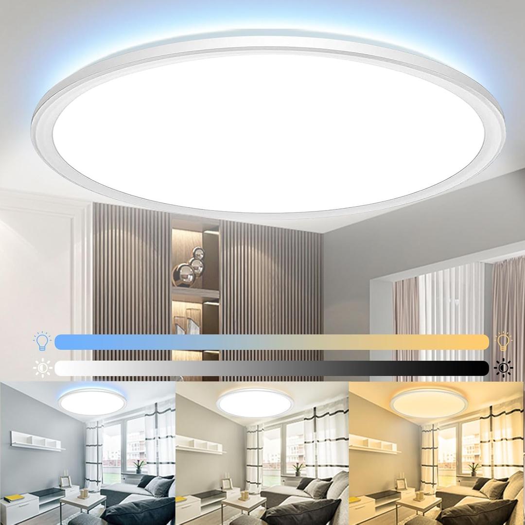 15.4 Inch Flush Mount Ceiling Light, Dimmable Brightness, 32W 2880LM Super Bright and Slim Led Ceiling Light Fixture, 3000K/3500K/4000K/5000K/6500K 5CCT Colors Availablem, No Delay (White)