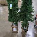 Goplus 4ft Pre-Lit Christmas Tree for Entrances, Set of 2 Artificial Potted Xmas Tree with 100 LED Lights, Timer, 3 Lighting Modes, 160 Branch Tips, Antique Urn Base, Porch Holiday Decor