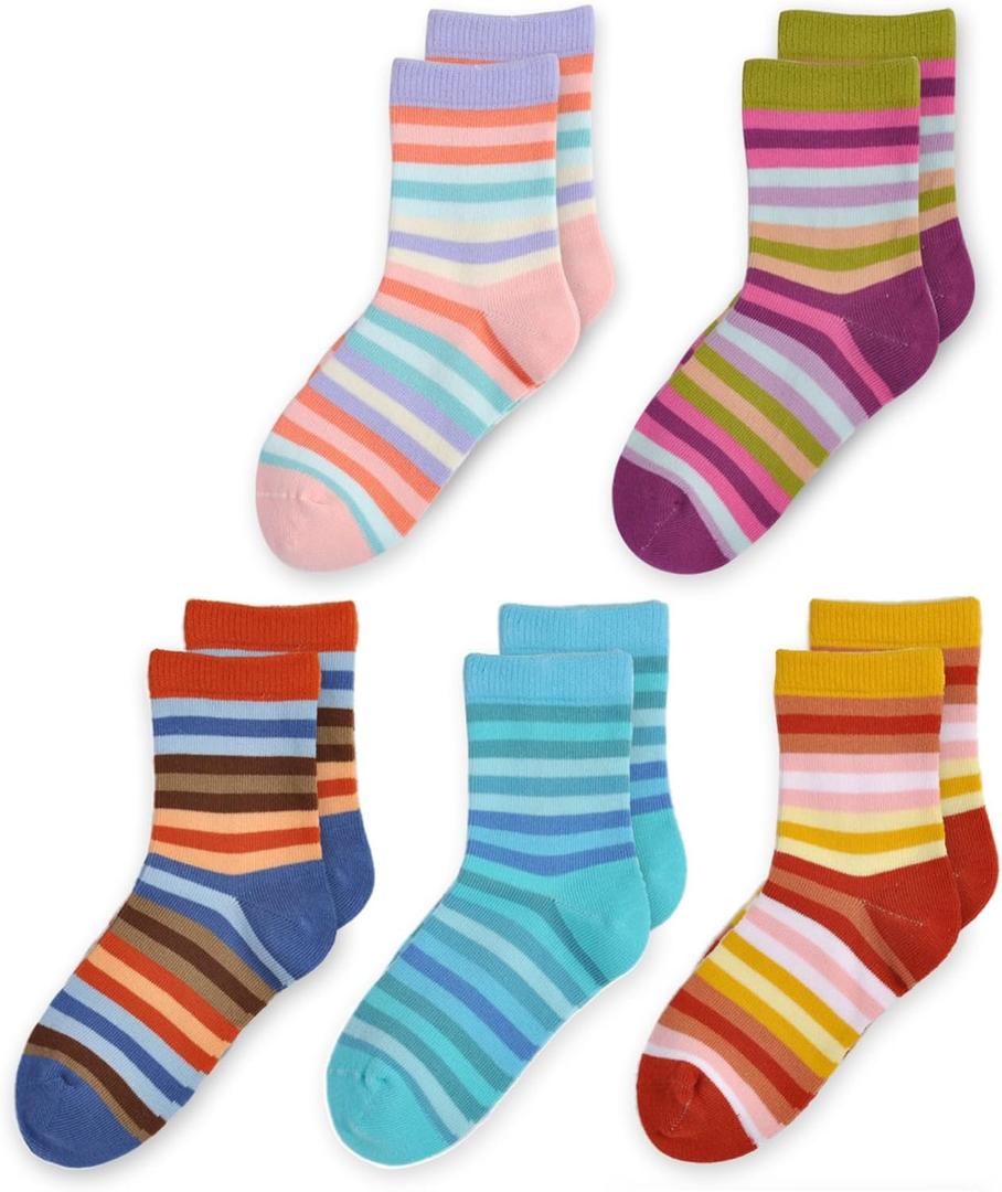 Girls Seamless Socks Rainbow Stripes Cotton Socks Kids Casual Athletic Socks For School