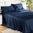 Bedsure Queen Sheet Set, Cooling Sheets for Queen Size Bed Set, Rayon Derived from Bamboo, Breathable & Soft Deep Pocket Up to 16 Inches, Hotel Luxury Silky Bedding, Bedsheet & Pillowcases, Navy