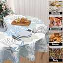 Nautical Coastal Round Tablecloth 60 Inch Summer Blue Ocean Coral Starfish Seashell Print Table Cloth Beach Theme Washable Polyester Table Cover for Kitchen Dining Room Party Indoor Outdoor Home Decor