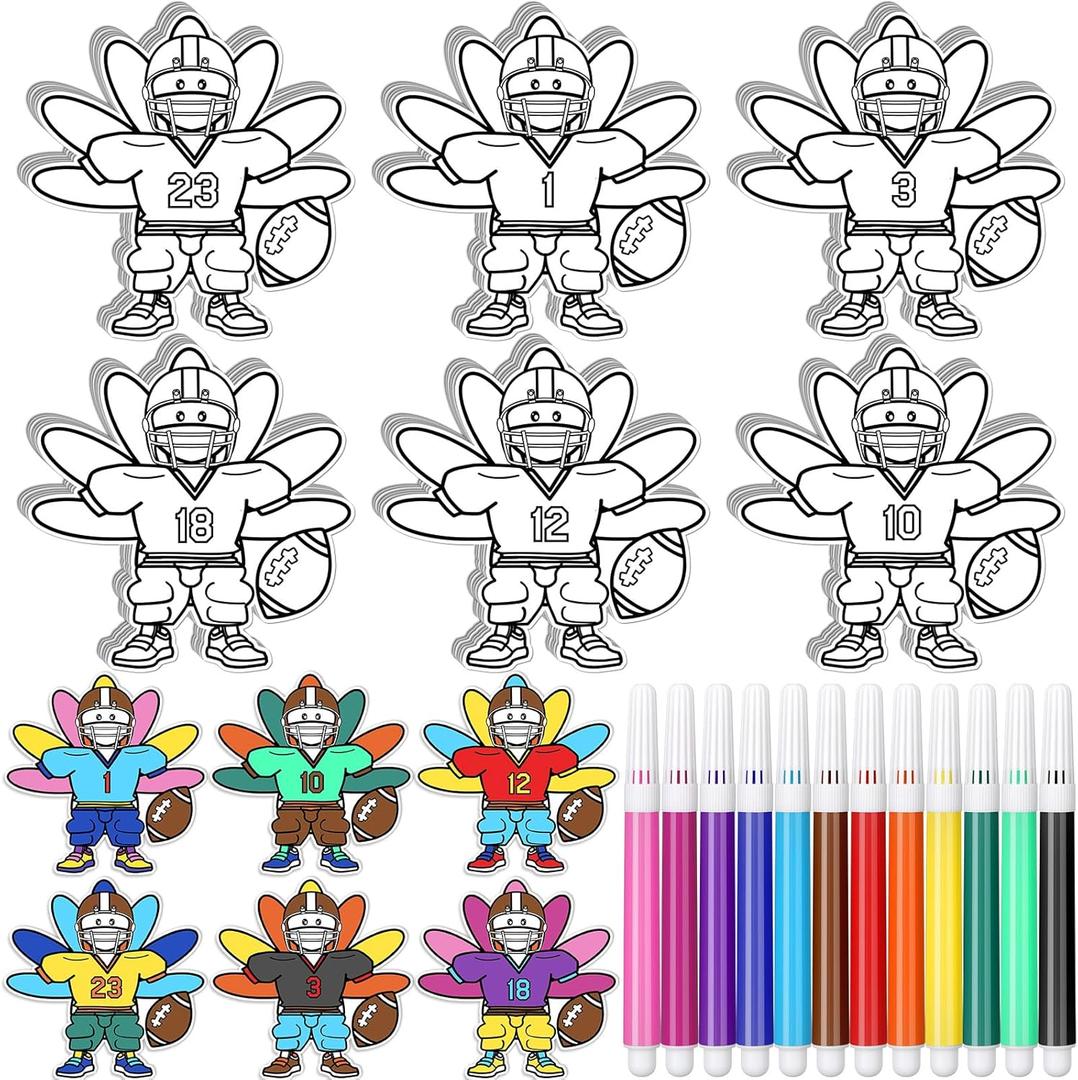 Epakh 36 Set Disguise a Turkey Project Kits Thanksgiving Turkey Craft with Colored Pens Color Your Own Thanksgiving Crafts for Classroom School Family Creativity Activities Holiday(Football Player)