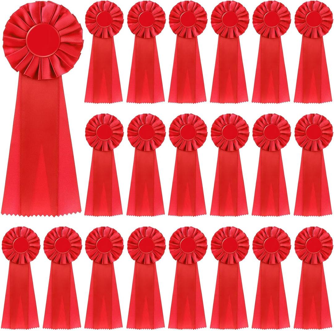 20 Pieces Blank Award Ribbon 11" x 4" Prize 1st 2nd 3rd Place Rosette Medal Winner Victory Recognition Participation Ribbon for Competition Sport Event Contest(Red)