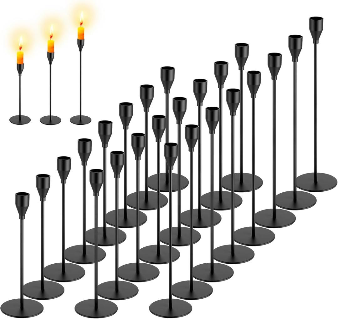 Giantree 24Pcs Black Candlestick Holder, 3 Size Tall Metal Candle Stands Holders Fit 0.75 Inch Thick Pillar Candles for Table Centerpiece Wedding Dinning Party Valentines Home Decor