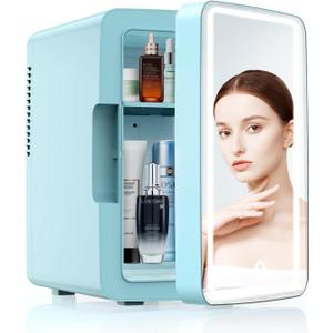 PERSONAL CHILLER 6.2L Skincare Fridge with LED Makeup Mirror, Mini Fridge Cooler and Warmer, Portable Fridge for Makeup, Skincare, Snacks, Bedroom Vanity (Blue)