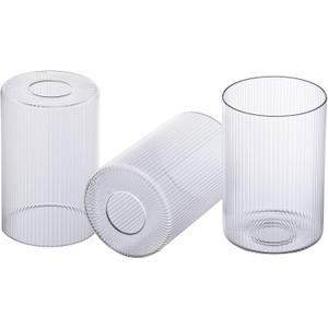 3 Pack Clear stripes Glass Lamp Shade Replacement Globe & Shade for Light Fixture, 3.94in Diameter 5.9in Tall, E26 Base 1-5/8 Inch Fitter, Cylindrical glass lampshade