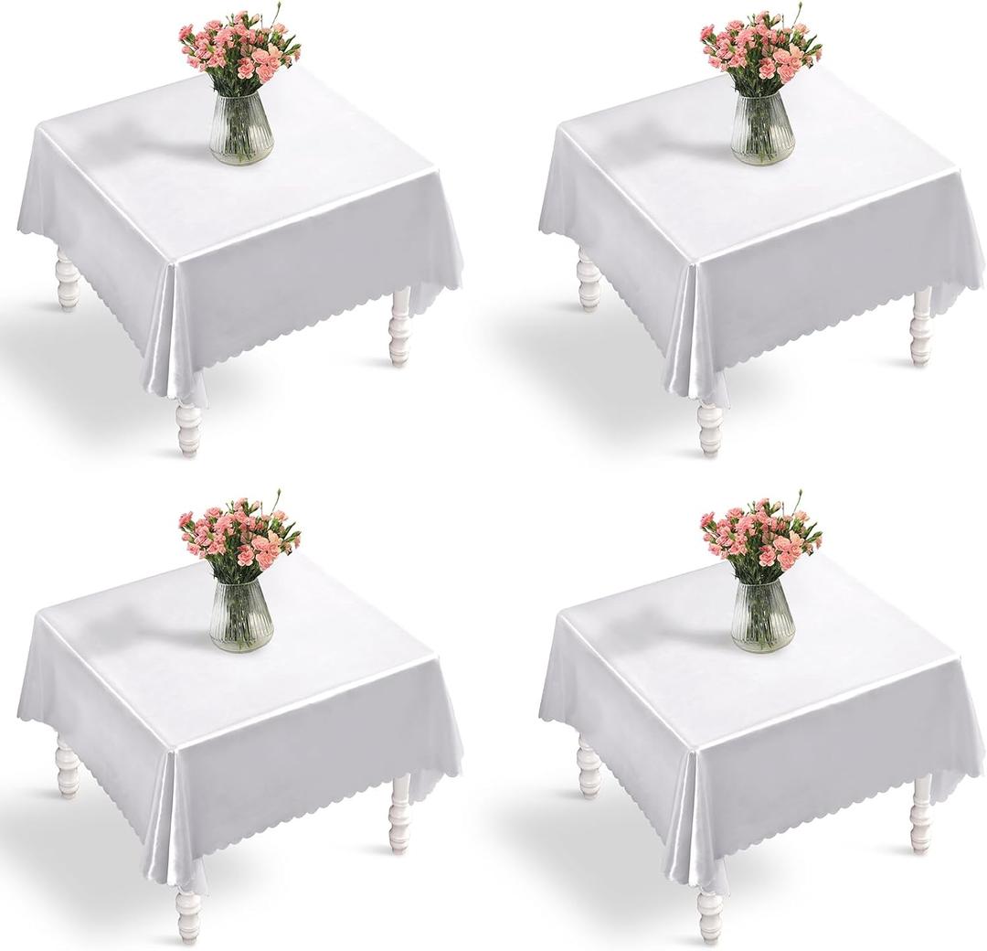 Entisn 4 Pack White Satin Tablecloth 54 x 54 Inches Table Cloth, Square Silky Tablecloth Smooth Table Cover Decoration for Wedding Party Holiday Dinner