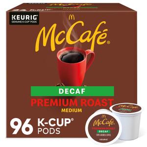 McCafe Premium Roast Decaf Coffee, Single Serve Keurig K-Cup Pods, Decaffeinated, 96 Count (4 Packs of 24), BB 2026-12-17