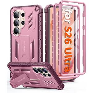 FNTCASE for Samsung Galaxy S26-Ultra Case: [Built-in Screen Protector & Kickstand] [2 Front Frames] [Military-Grade Drop Protection] Heavy Duty Shockproof Rugged TPU Case Full Body Protective Pink