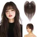 Hairro Clip In Bangs Short Hair Toppers For Women 3D Cover Remy Human Hair Wispy Thin Topper Hairpieces Clip On Fake Air Bang 11 Inches 14g #02 Dark Brown