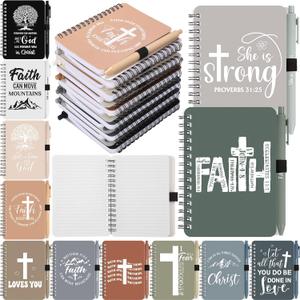 Resurhang 48 Pcs/24 Set Christian Gifts Bulk Religious Spiral Notebook with Bible Verse Ballpoint Pens Christian Notebook Inspirational Journals Prayer Notepad for Church Pastor Sunday School