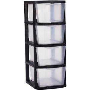 Plastic 4-Drawer Storage Tower, Clear Sliding Regular-Duty Bins for Crafts,. Toys, Classroom, Art Supplies and Home Organization - Black
