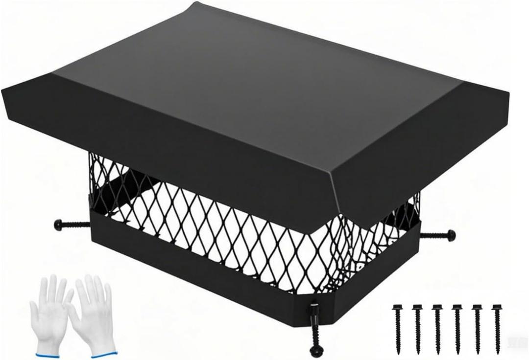 G GOOD GAIN Chimney Cap - 9 x 13 inch Chimney Cover for Outside Galvanized Steel | Fireplace Rain Caps with Hood Plate | Chimney Flue Cover Fits Existing Tiles with Adjustable Metal Screws & Gloves