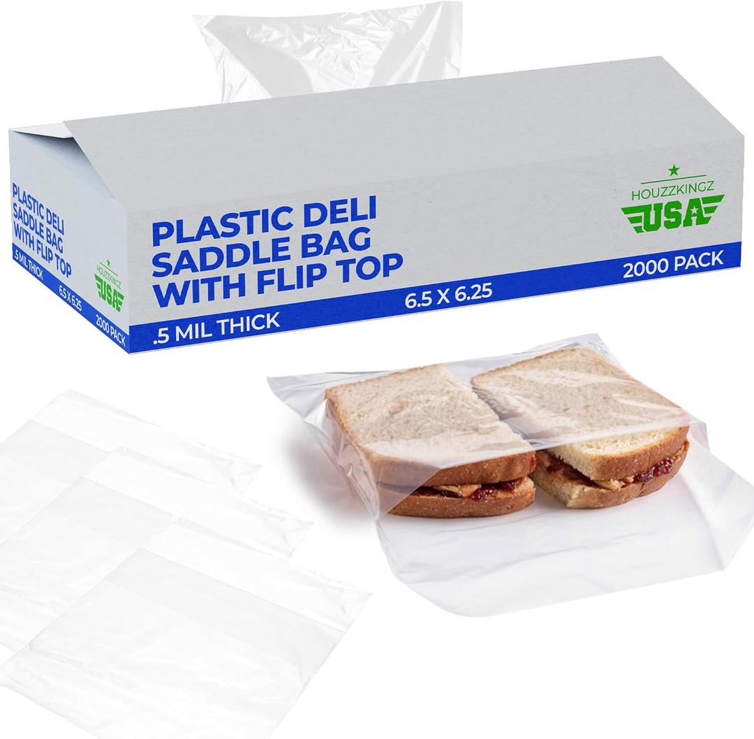 2000 Saddle Bags 6.5" X 6.25" Clear Plastic Deli Flip Top Sandwich Saddle Bags Bulk - Perfect Portions Deli Food Service Plastic Wrap - Commercial Food Packaging Sandwich Wraps Restaurant Supplies