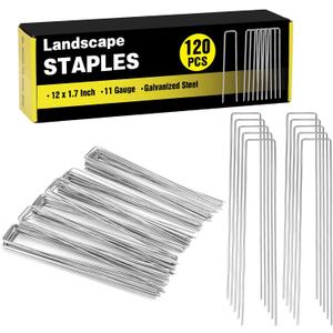HongWay 120 Pack 12 Inch Landscape Staples, Garden Stakes 11 Gauge Galvanized Ground Staples Lawn Yard Tent Fence Stakes Landscaping Fabric Pins for Gardening Secure Outdoor Decorations