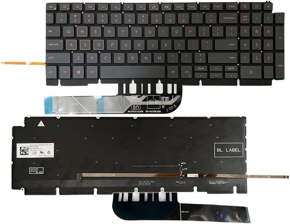 GinTai Laptop US Backlit Keyboard Replacement for Dell G15 (5510, 5511, 5515, 5520, 5521, 5525) 0H4XRJ 343NN 0TJ0J6 490.0GE07.0A01 (Orange Red Backlit)