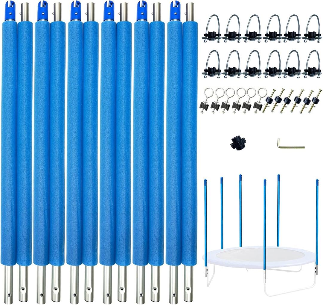 Universal Trampoline Replacement Enclosure Poles Come with Clamps, Screws and Bolts, Plactic Caps, Fits 6 Straight Poles Trampoline Frame
