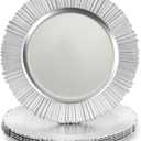 13" Floral Silver Charger Plates, Classic Chargers for Dinner Plates, Reusable Plastic Table Setting Bulk Event, Party, Wedding, Festival, Baby Shower