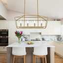 4-Lights Golden Pendant Light Fixtures, Modern Lantern Linear Chandelier with Adjustable Height, Dining Room Ceiling Lighting Hanging for Over Table