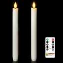 Homemory 2 Pcs White Flameless Taper Candles with Remote and Timer, Real Wax Made 9.6" Battery Operated Candle Stick Flickering, Led Taper Candles with Lifelike Flame for Indoor Home Decor