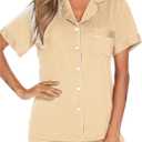Aamikast Button Up Pajama Set for Women Shorts Short Sleeve Knit Sleepwear 2 Pice Pjs Sets (XL)