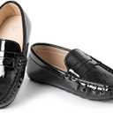 Miamooi Toddler Boys Girls Wedding Dress Shoes Little Kid Slip On Loafers School Uniform Moccasins Walking Shoe (A01/Black-patent Leather)