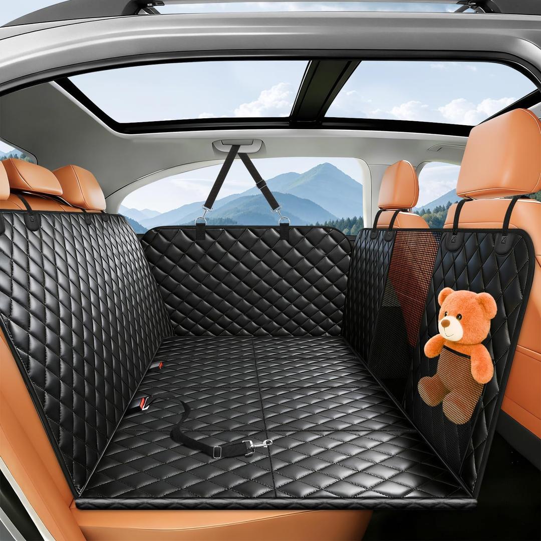 HOB4U Dog Car Seat Cover for Back Seat, Hard Bottom Back Seat Extender for Dogs, Dog Hammock for Car SUV and Trucks - Waterproof, Anti ScratchEasy to Clean, Supports 400lbs (Large, Black)