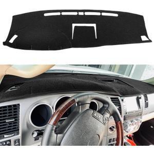 Dash Cover Mat Custom Fit for Toyota Tundra 2007-2013/Toyota Sequoia 2008-2017 Without Cutout for Speaker, Dashboard Cover Pad Carpet (07-13 Black) J25