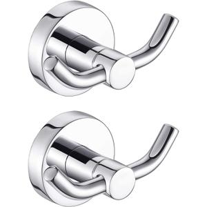 MARMOLUX ACC - 2pack Chrome Bathroom Hooks for Towels | Modern Double Towel Hook Design Ideal for use as Robe & Towel, for Shower Wall or Kitchen - Over Door - Adhesive