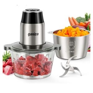 GANIZA Food Processors, Electric Food Chopper with Meat Grinder & Vegetable Chopper - 2 Bowls (8 Cup+8 Cup) with Powerful 450W Copper Motor - Includes 2 Sets of Bi-Level Blades for Fruits/Meat/Nuts