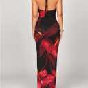SHENHE Women's Sexy Floral Maxi Dress Halter Tie Backless Cowl Neck Bodycon Party Dress (Blue, S)