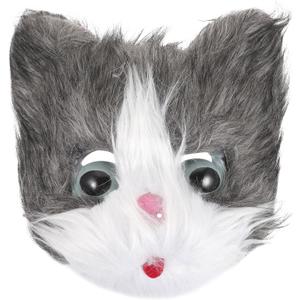 LUOZZY Animal Mask Furry Cat Fluffy Mask Halloween Cat Head Mask Cosplay Masks (Gray)