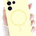 Newseego for Samsung Galaxy S24 Ultra Magnetic Case, Cute Soft Liquid Silicone Slim Case for Women Girls Men Camera Protection Microfiber Lining Shockproof Cover for Samsung Galaxy S24 Ultra-Yellow