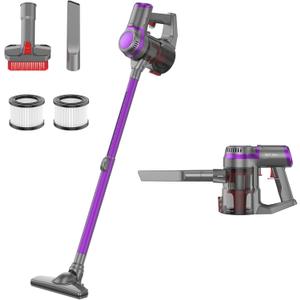 Cordless Stick Vacuum Cleaner, Handheld Rechargeable Lightweight Small Vac Electirc Broom Dust Catcher for Hardwood Floors Carpet Pet Hair Litter Home Clean, Detachable Battery (Purple)