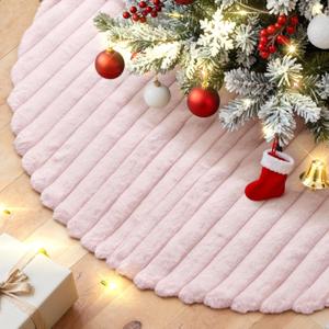 Lanpn Christmas Tree Skirt 16 inch, Faux Fur Xmas Tree Skirt Plush Winter Christmas Tree Mat for Small Mini Pencil Slim Artificial Trees Winter Home Party Indoor Xmas Decor (Pink, 40cm)